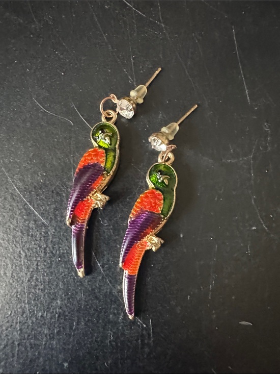 Jewelry - Colorful Parrot Drop Earrings - Green, Orange & Purple